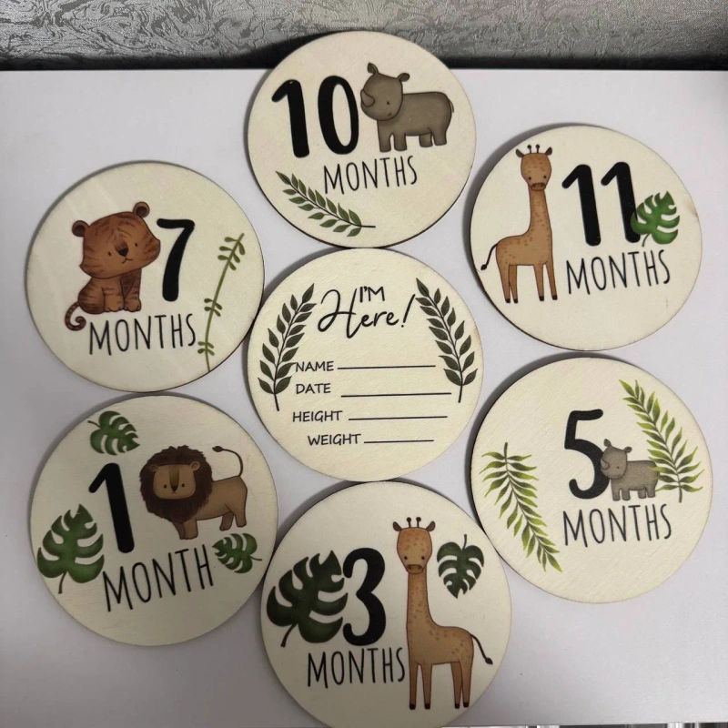 Дитячий ростомір-наліпка та дерев'яна метрика для фото «Звірята» та «Сафарі» — фото 2