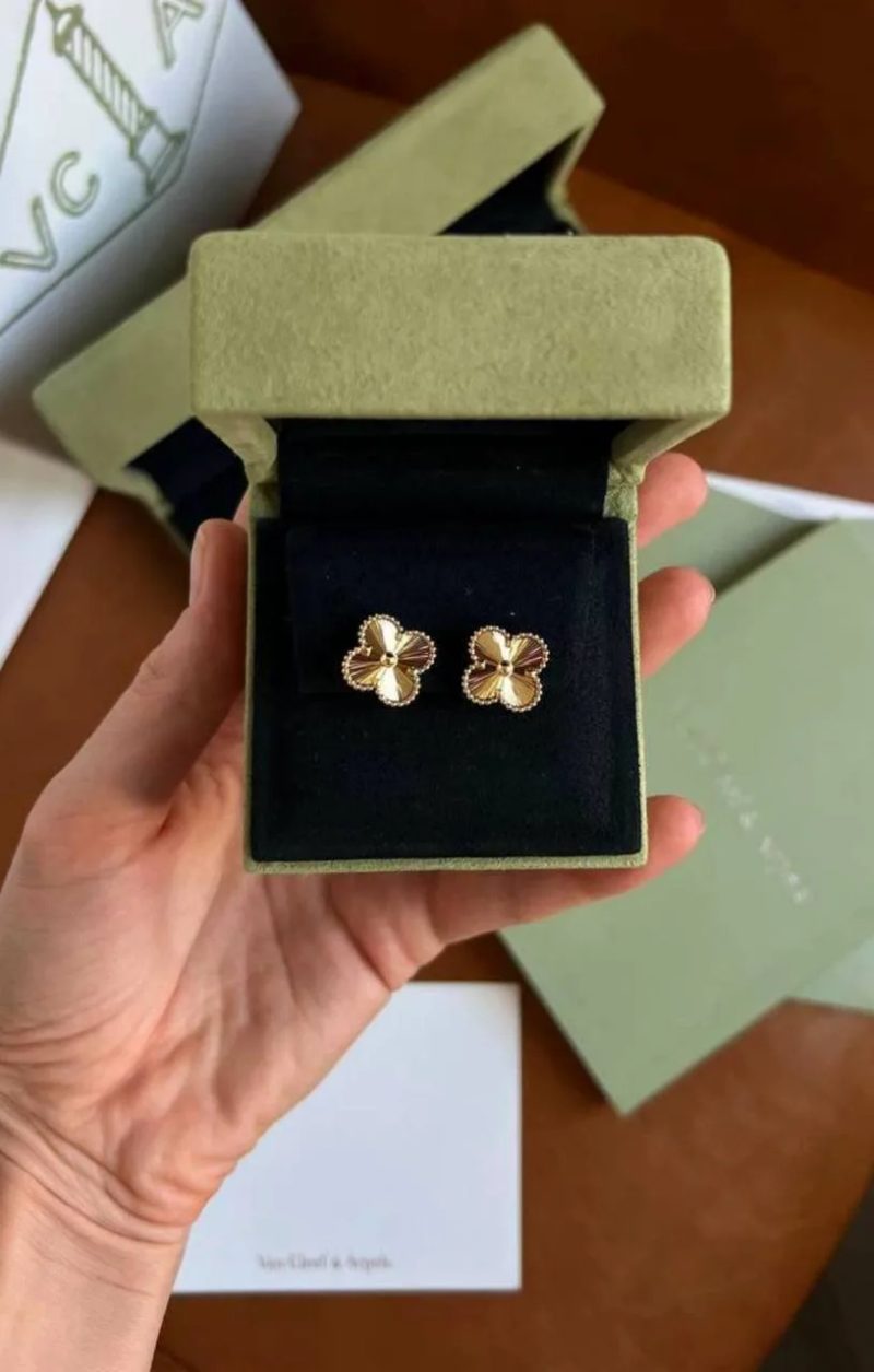 Серьги Van Cleef бабочки и клевер позолота Au750 — фото 6
