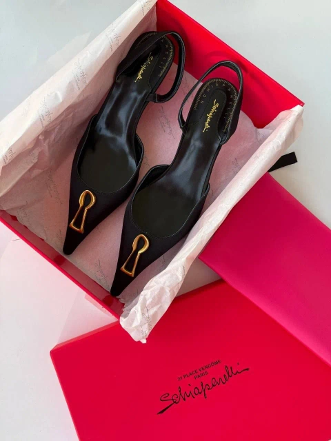 Туфлі Schiaparelli чорні атлас+шкіра