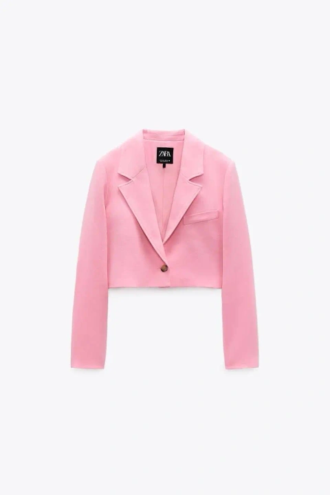 Zara Укороченный пиджак нежно-розовый женский размер S