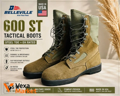 Belleville 600 ST Tactical Boots US 10.5 Wide Olive/Coyote Steel Toe EH Rated