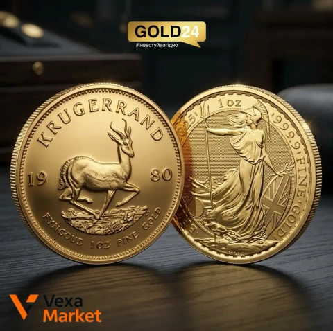 Золотые монеты Krugerrand и Britannia
