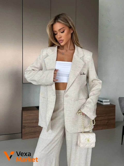Костюм Loro Piana из натурального льна, женский, бежевый