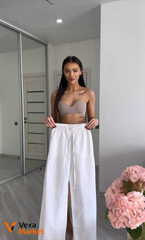Штани палаццо з льону білі oversize (42-46)