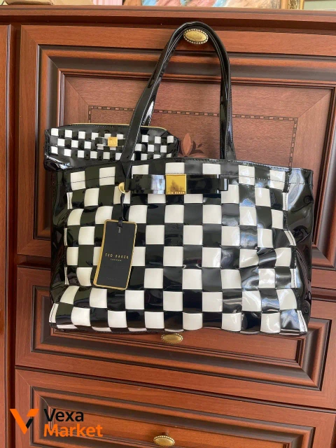 Набір Ted Baker: Сумка-шопер + Косметичка Large Woven Icon чорно-біла