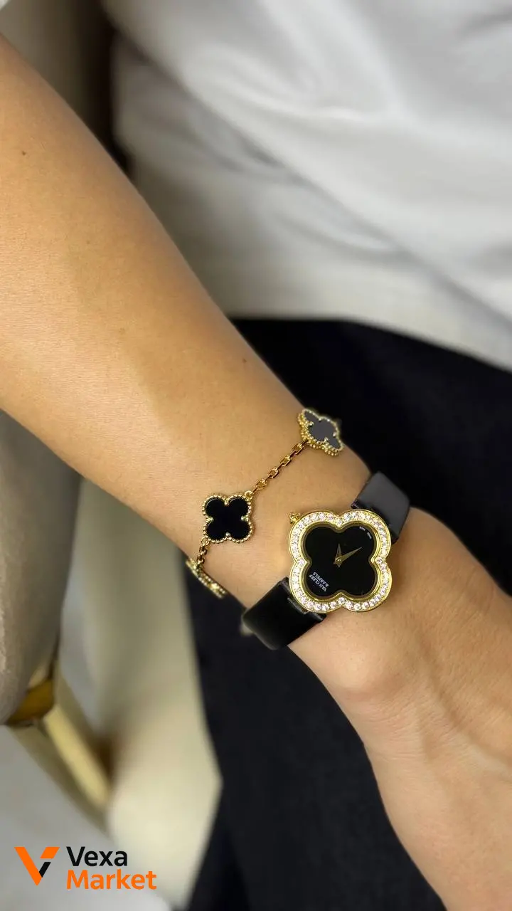 Van Cleef & Arpels Alhambra часы женские кварцевые перламутровый циферблат кожаный ремешок — фото 2
