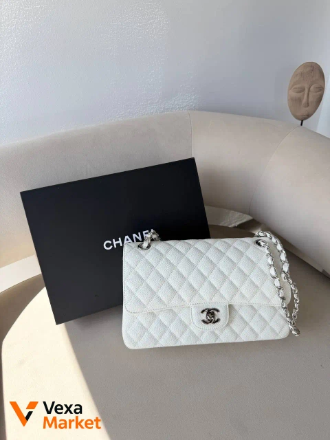 Chanel Classic 2.55 white / silver натуральная кожа