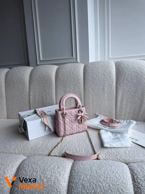 Lady Dior mini сумка натуральна шкіра рожева