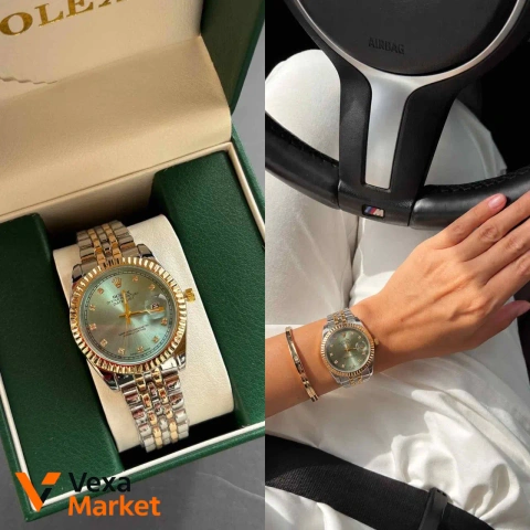 Розкішний жіночий годинник Rolex у стилі срібло-золото з м'ятним циферблатом