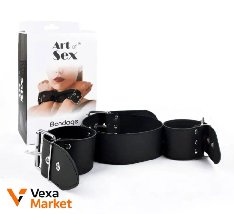 Нашийник з наручниками Bondage Collar with Handcuffs з натуральної шкіри
