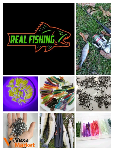 Real Fishing Силиконовые приманки и джиг-головки