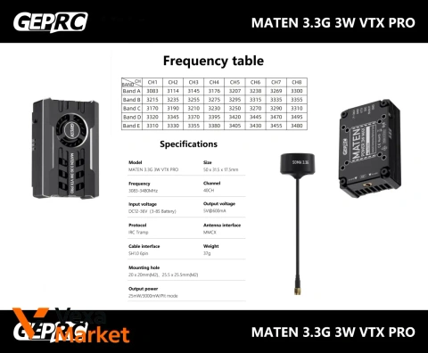 GEPRC MATEN 3.3G 3W VTX PRO + SOMA Antenna