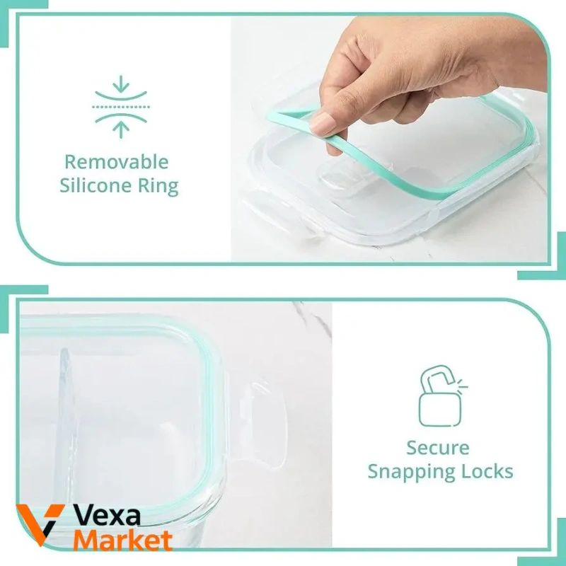 Winter Shore Meal Prep Glass Boxes, 5 шт, 2 секции, герметичные — фото 2