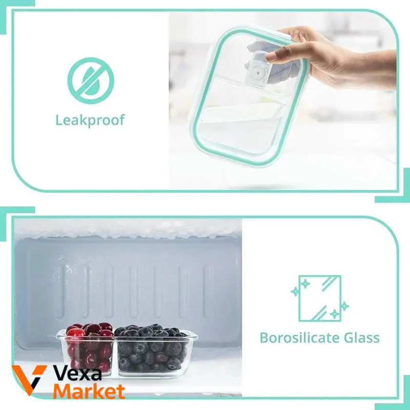 Winter Shore Meal Prep Glass Boxes, 5 шт, 2 секции, герметичные — фото 3