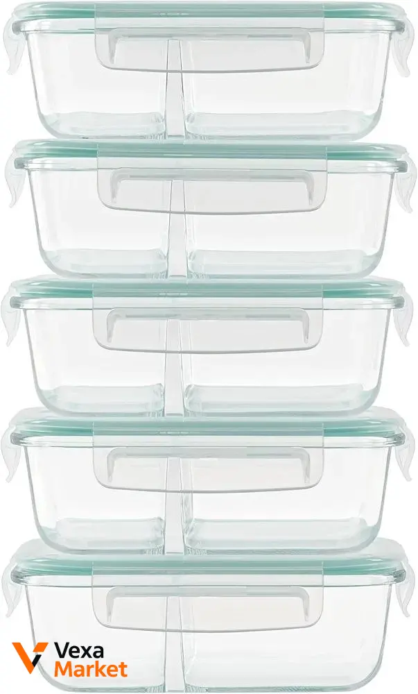 Winter Shore Meal Prep Glass Boxes, 5 шт, 2 секции, герметичные — фото 5
