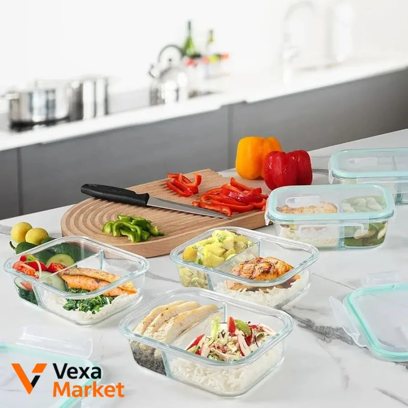 Winter Shore Meal Prep Glass Boxes, 5 шт, 2 секции, герметичные — фото 6