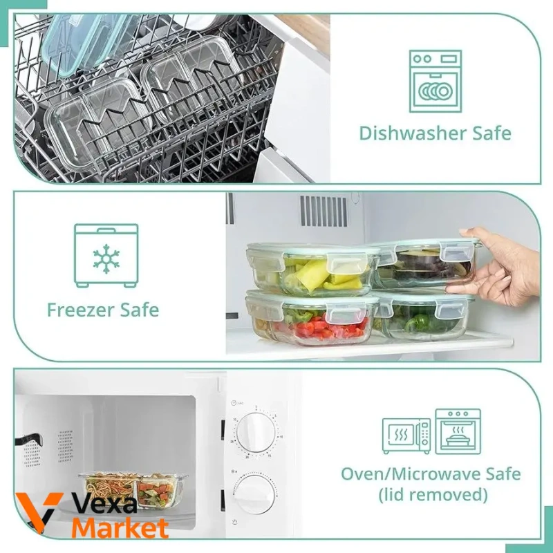 Winter Shore Meal Prep Glass Boxes, 5 шт, 2 секции, герметичные — фото 7