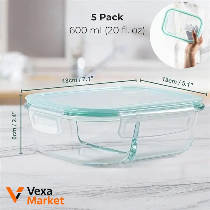 Winter Shore Meal Prep Glass Boxes, 5 шт, 2 секции, герметичные — фото 8