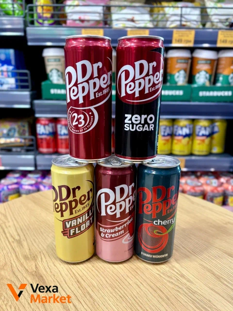 Напій газований Dr.Pepper 330мл (Original, Zero Sugar, Cherry, Vanilla Float, Strawberries & Cream)