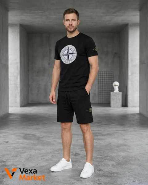 Комплект мужской Stone Island футболка и шорты