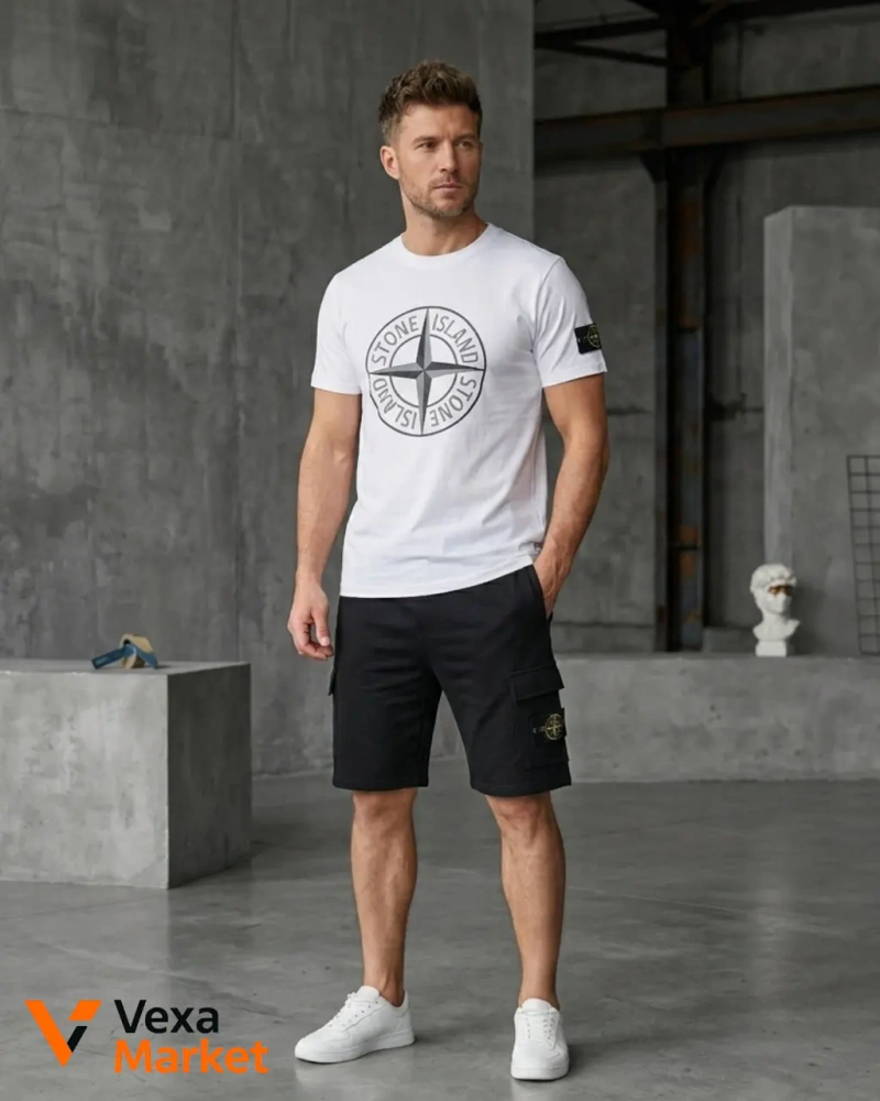 Комплект мужской Stone Island футболка и шорты — фото 2