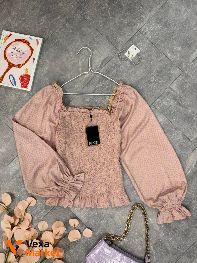 Блуза Pieces пастельна в квітковий принт, EUR XL (48-50) — фото 3