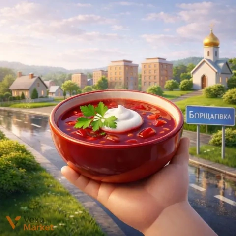 Борщ з сметаною та зеленню
