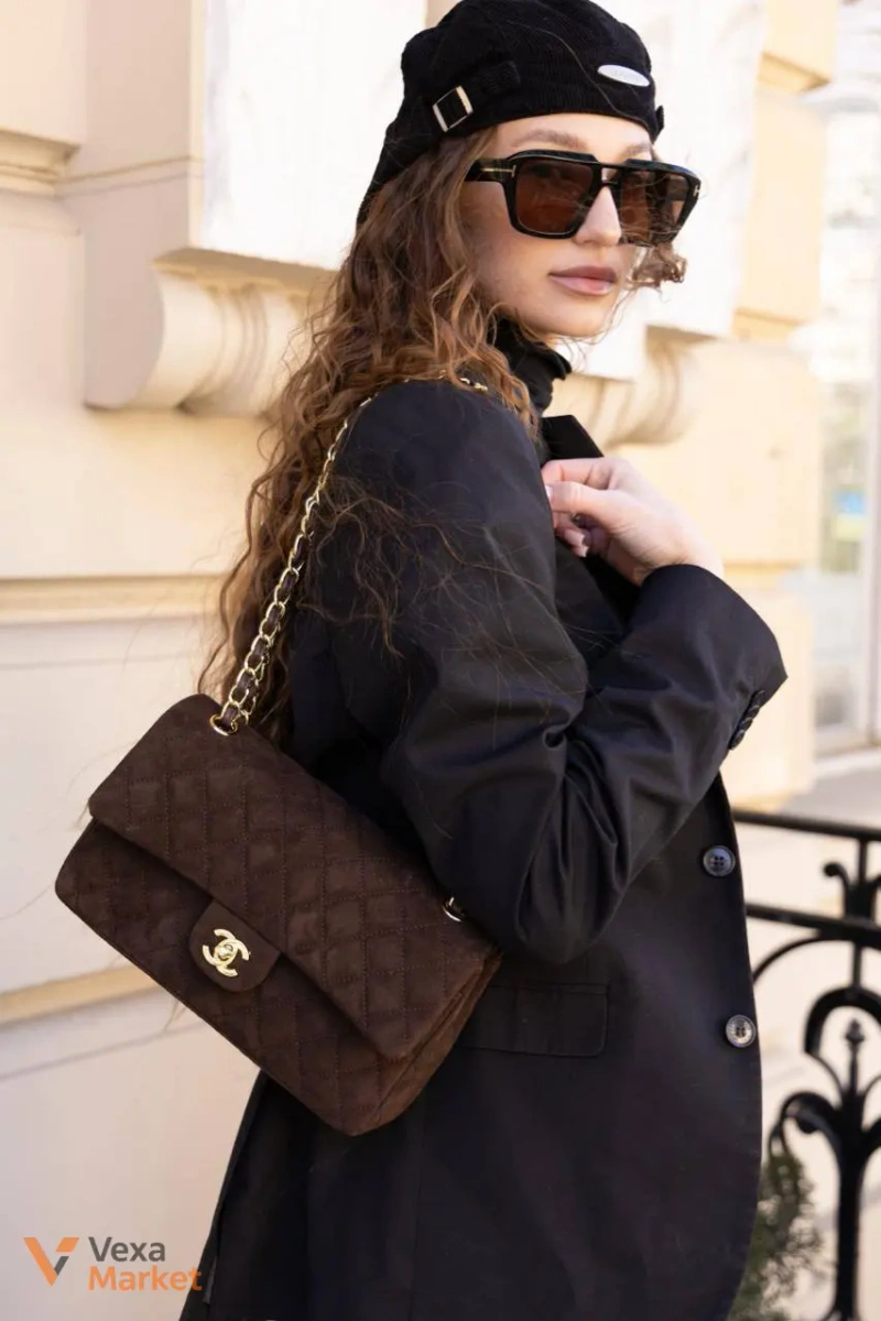 Chanel Classic 2.55 Medium Double Flap Suede Brown/Gold — фото 2