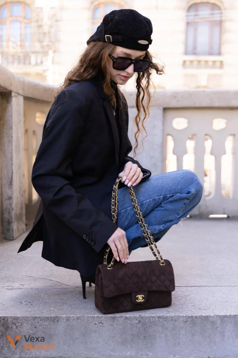 Chanel Classic 2.55 Medium Double Flap Suede Brown/Gold — фото 3