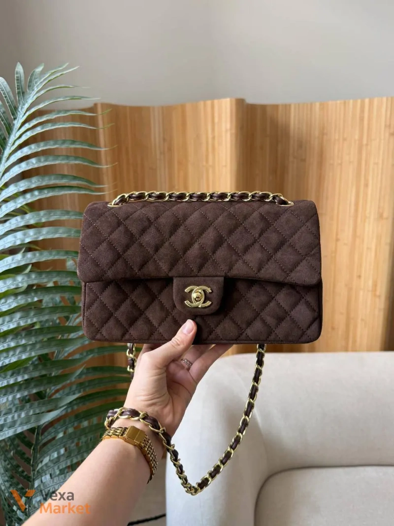 Chanel Classic 2.55 Medium Double Flap Suede Brown/Gold — фото 4