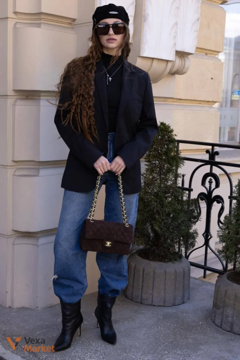 Chanel Classic 2.55 Medium Double Flap Suede Brown/Gold — фото 5