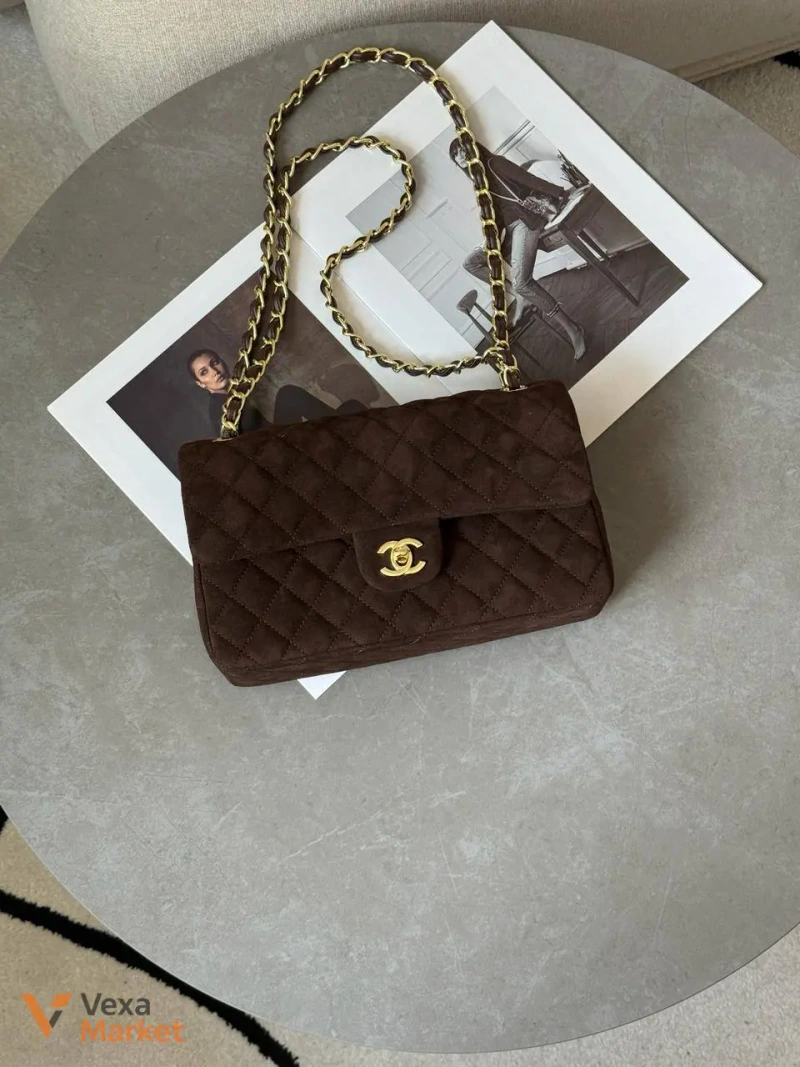 Chanel Classic 2.55 Medium Double Flap Suede Brown/Gold — фото 6