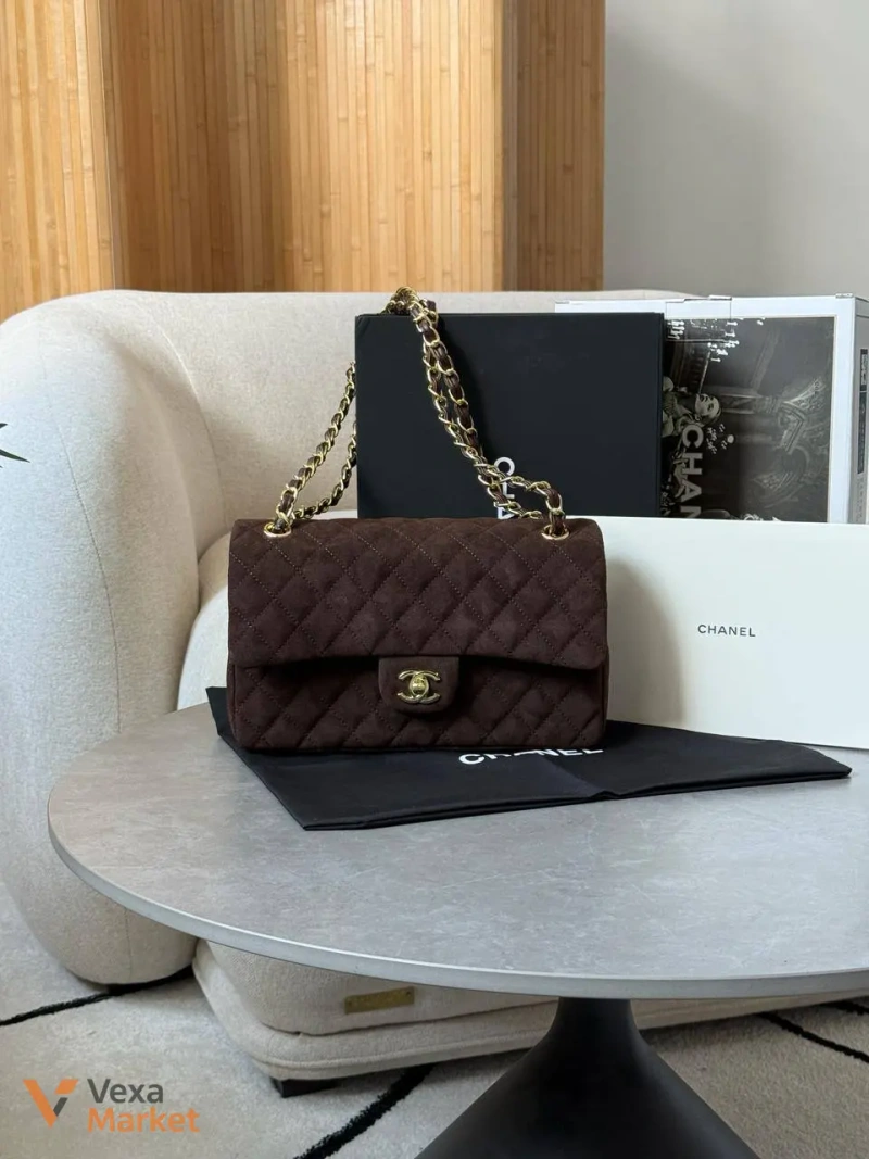 Chanel Classic 2.55 Medium Double Flap Suede Brown/Gold — фото 8