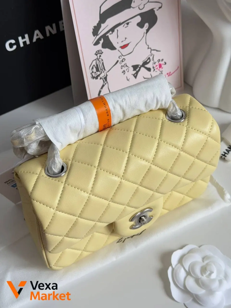Chanel Classic сумка жовта/срібляста — фото 5