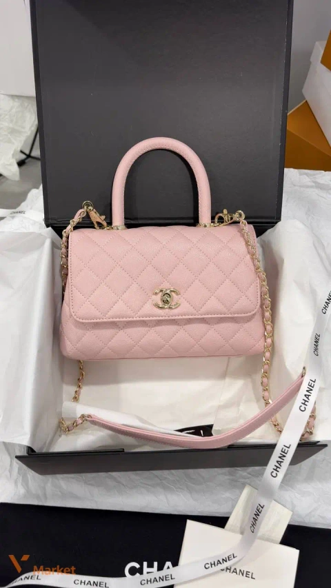 Chanel Coco сумка жіноча рожева зерниста шкіра 23 х 17 см