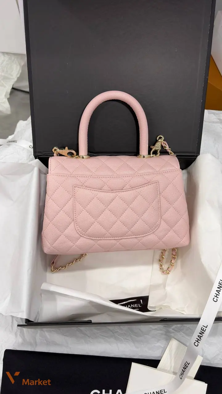 Chanel Coco сумка жіноча рожева зерниста шкіра 23 х 17 см — фото 4