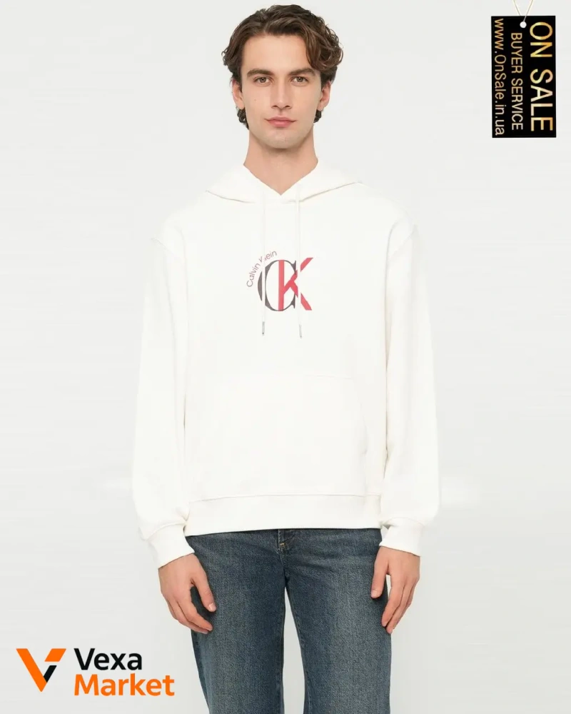 Чоловіче худі Calvin Klein Jeans білого/сіро-бежевого кольору — фото 2