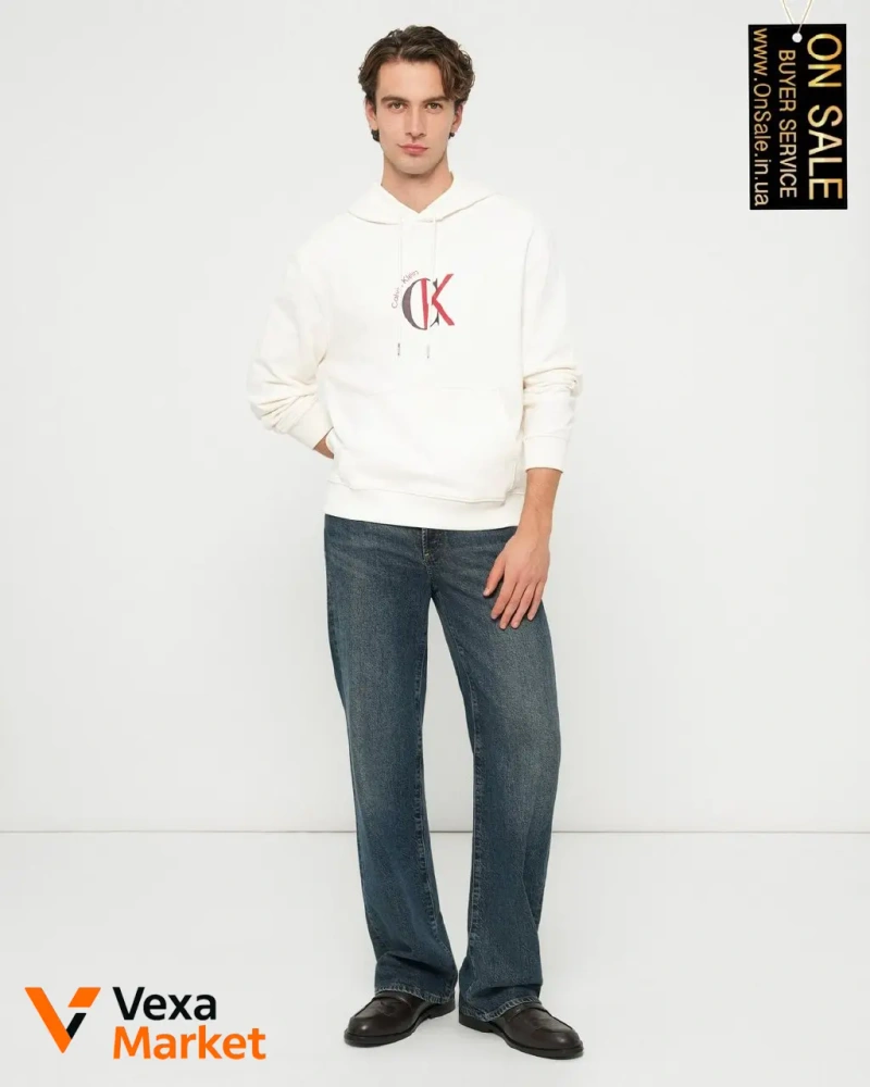 Чоловіче худі Calvin Klein Jeans білого/сіро-бежевого кольору — фото 3