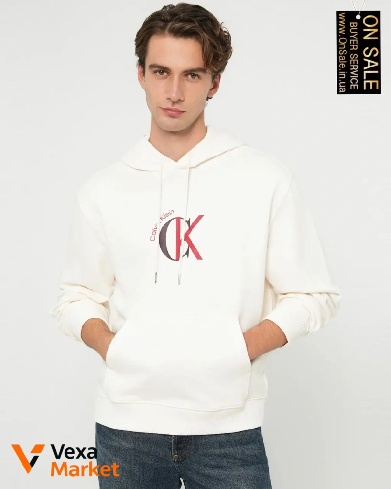 Чоловіче худі Calvin Klein Jeans білого/сіро-бежевого кольору — фото 5