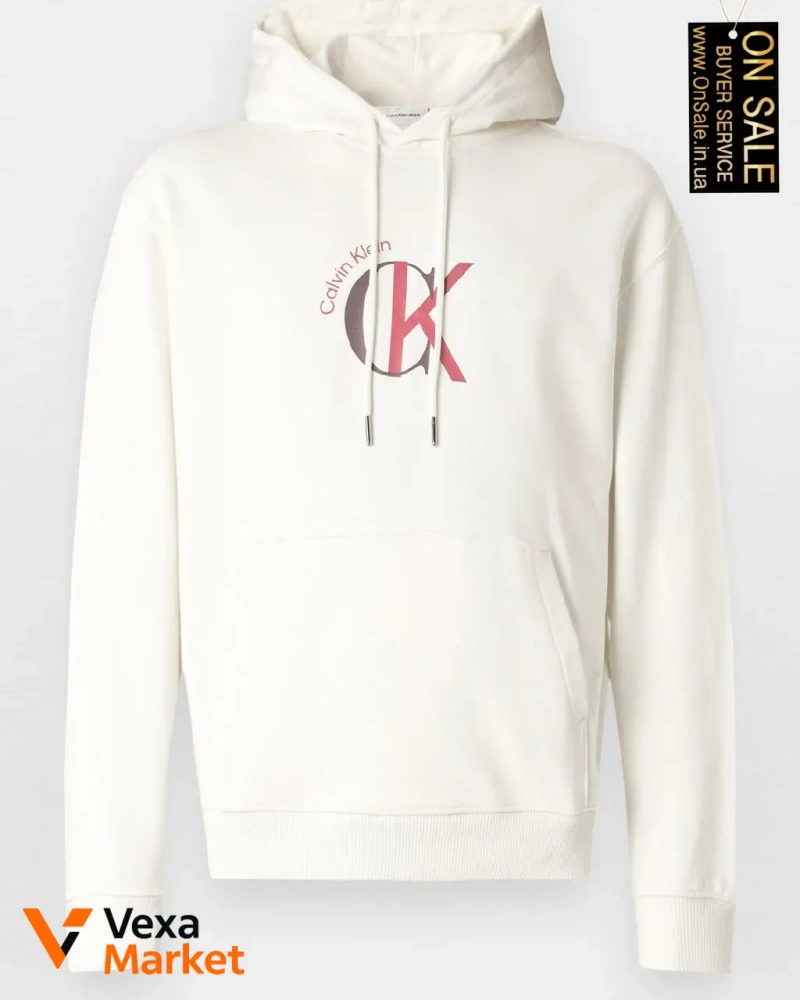 Чоловіче худі Calvin Klein Jeans білого/сіро-бежевого кольору — фото 6