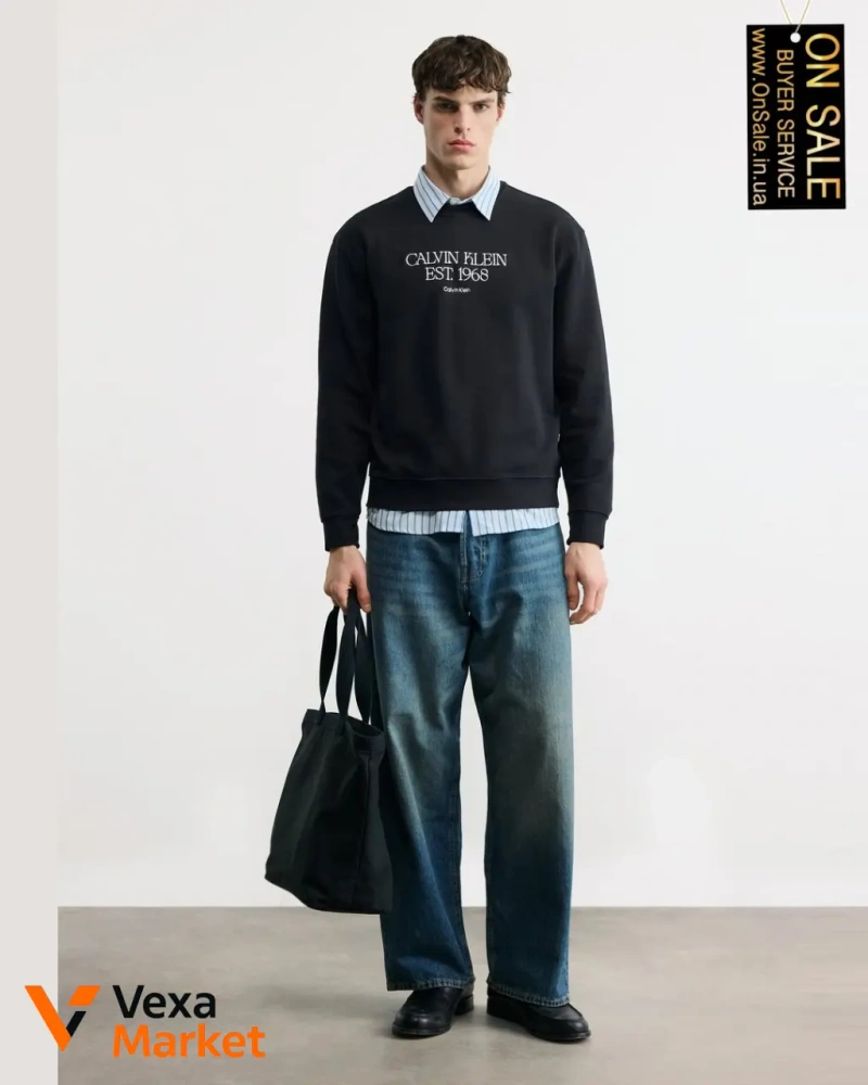 Чоловічий світшот Calvin Klein Jeans чорний з принтом — фото 3
