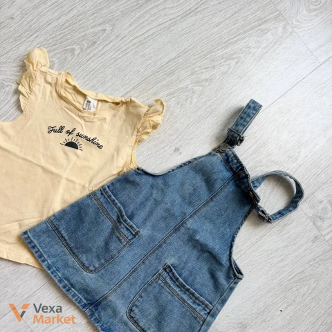 Джинсовий комбез ZARA та футболка H&M для дівчинки, розмір 104