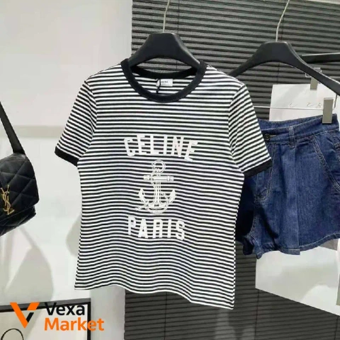 Футболка CELINE Paris в полоску, унисекс, 100% хлопок