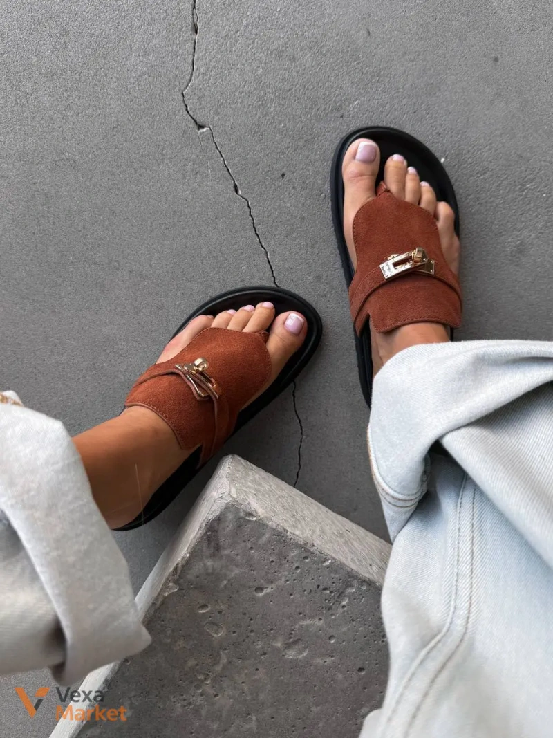 Hermès Empire Sandal Brun Amourette замшевые женские сандалии — фото 6