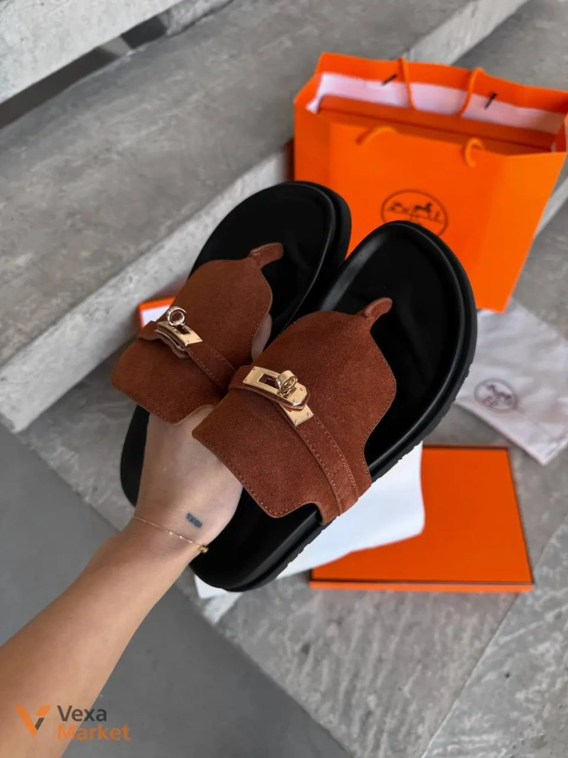 Hermès Empire Sandal Brun Amourette замшевые женские сандалии — фото 8
