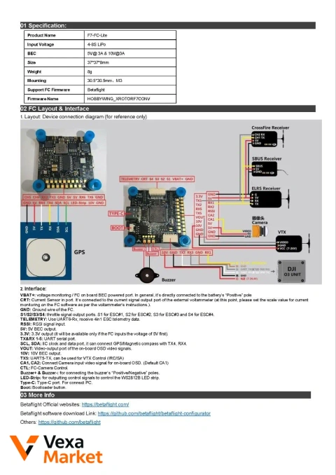HOBBYWING F7-FC-Lite V3 3-8s контролер польоту + XRotor-65A-4in1-Lite-BLS-RTF ESC