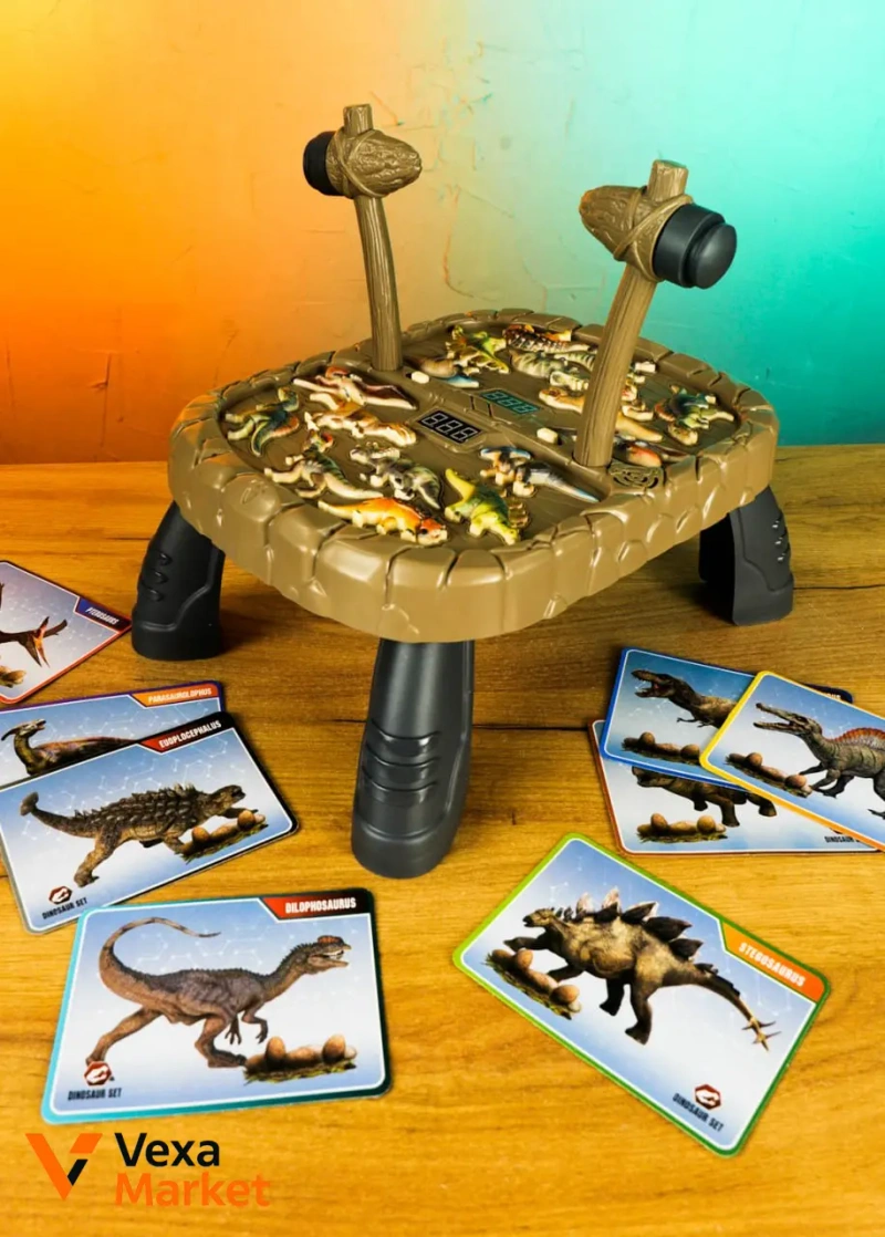 Игровой набор "Whack-a-Mole" с молоточками и карточками динозавров — фото 2
