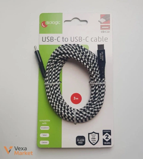 Кабель Sologic USB-C to USB-C 3м 60Вт