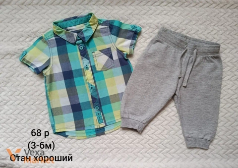 Комплект для мальчика: рубашка в клетку и штаны (68 р / 3-6 мес)