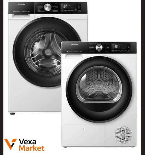 Комплект: пральна машина Hisense WF3S8045BW3/UA (8 кг) + сушильна машина Hisense DH3S802BW3/UA (8 кг)